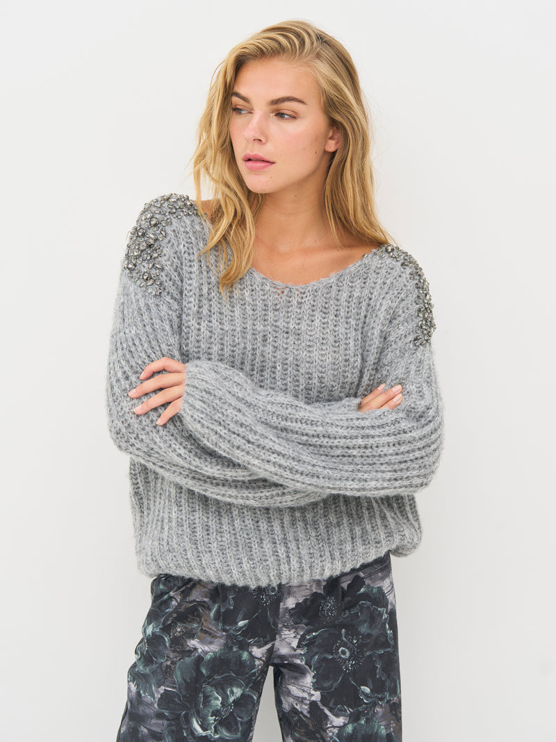NÜ BODIL strikkebluse Strikket 989 iron grey