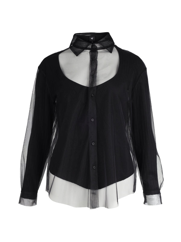 NÜ XYRIENNE mesh skjorte Bluser Svart mix